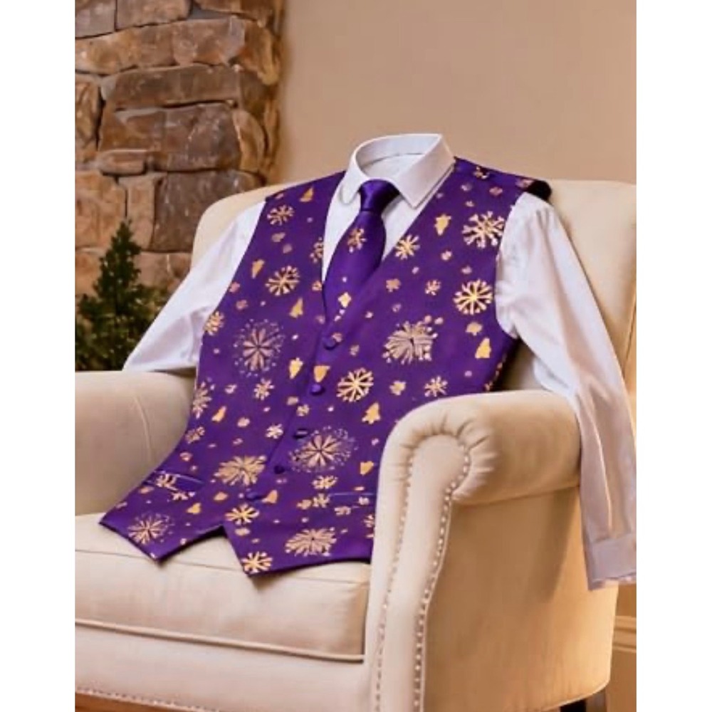 NWT DiBanGu Mens Silk Christmas Vest and Tie Set Holiday Festive  Waistcoat S74